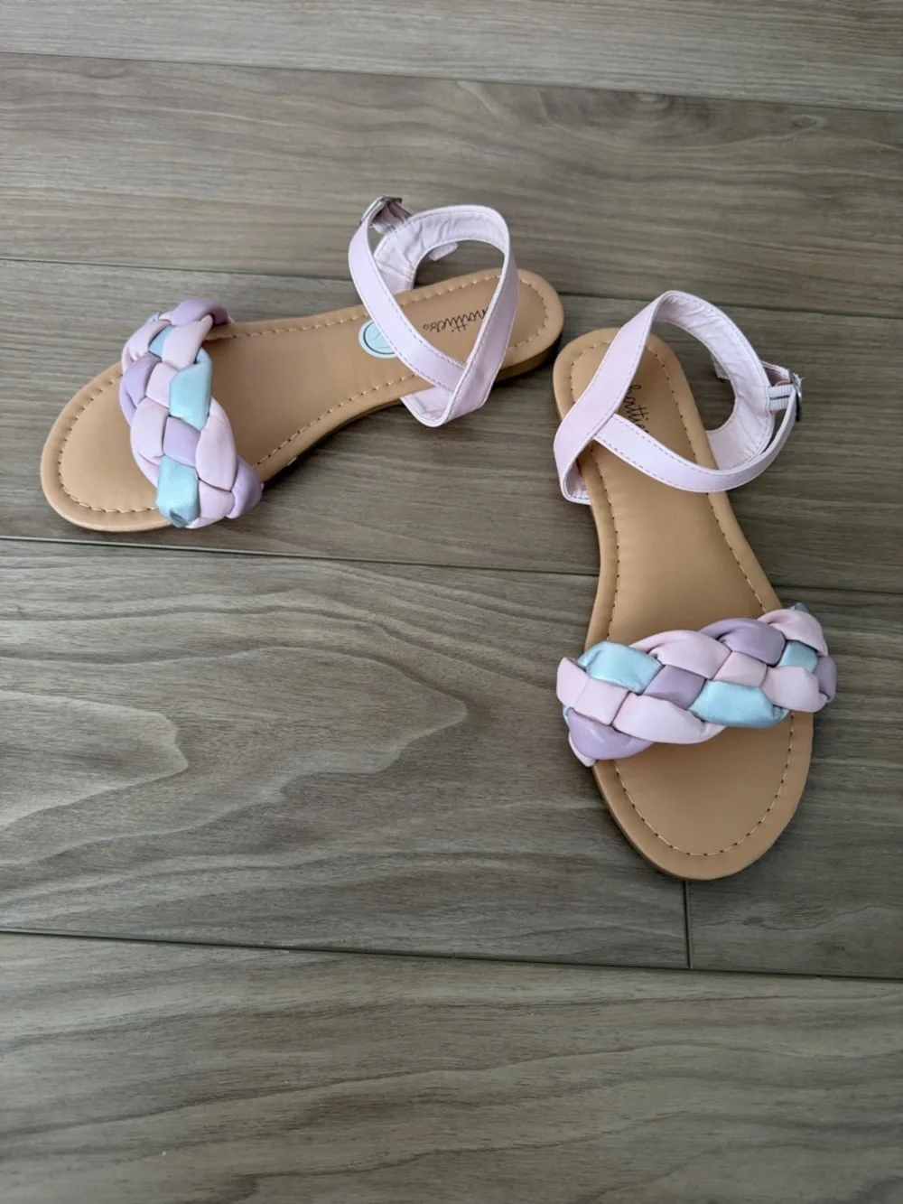 Braided Pastel Pink & Light Blue Ankle Strap Sandals